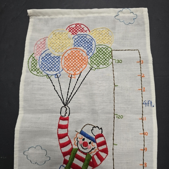 Hand Embroidered Colorful Clown Kids Growth Chart Wall Hanging 4ft Nursery - Picture 8 of 9